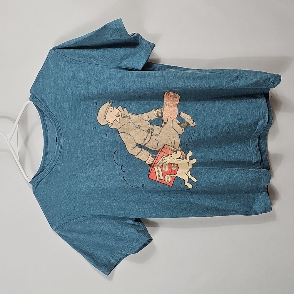Tintin and Snowy Homecoming Graphic T-Shirt Youth 12 Blue Cartoon Tee Adventure - Picture 2 of 14